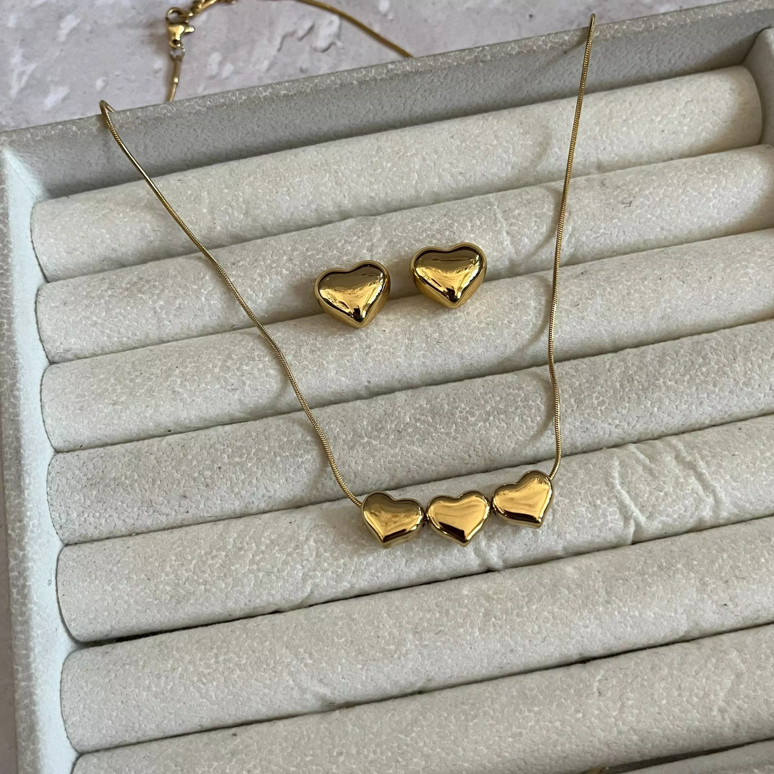 Tri Hearts Necklace Earrings Set