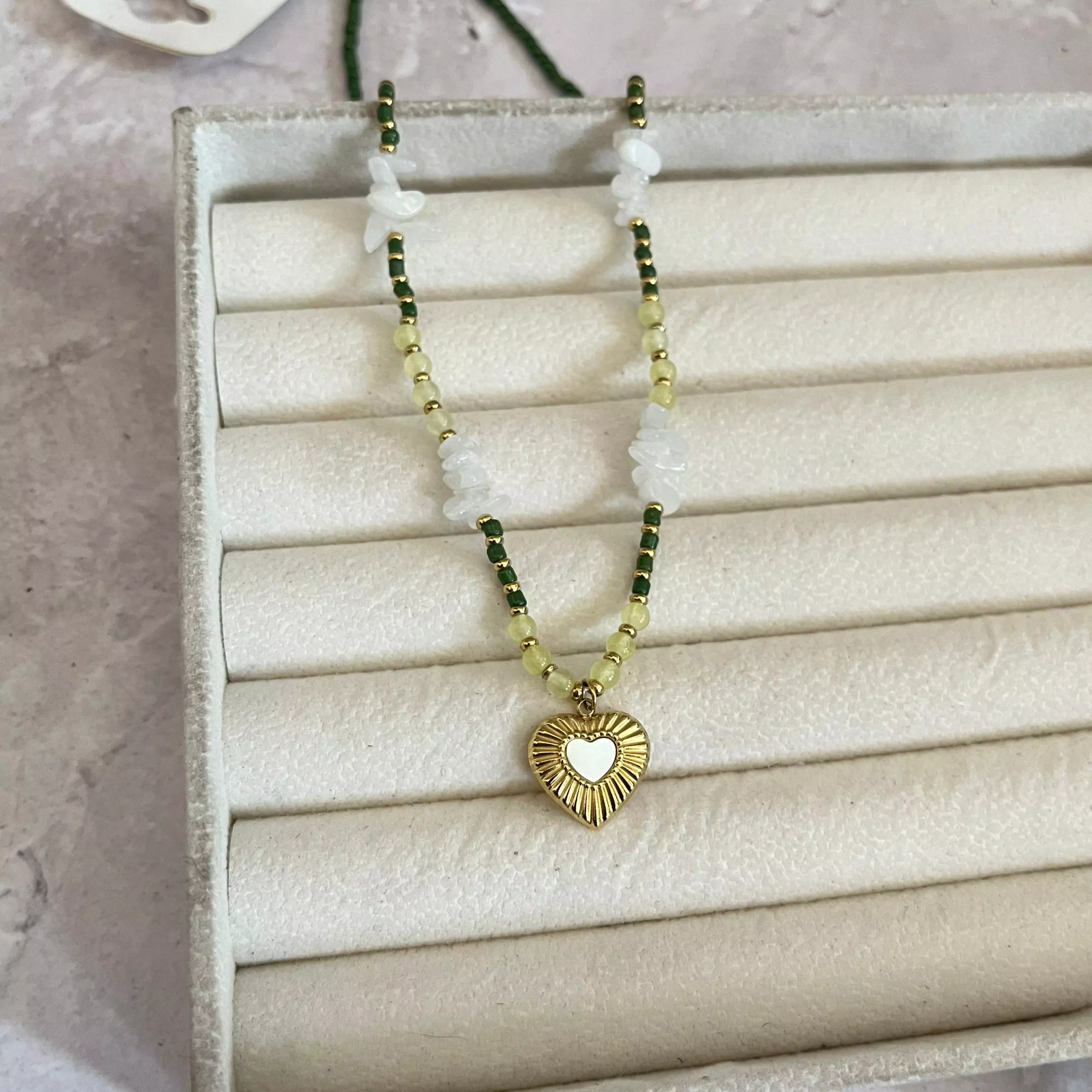 White Heart Beaded Necklace